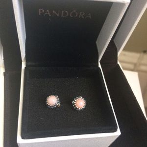 NEW-Pandora Birthday Blooms Pink Opal SS Earrings